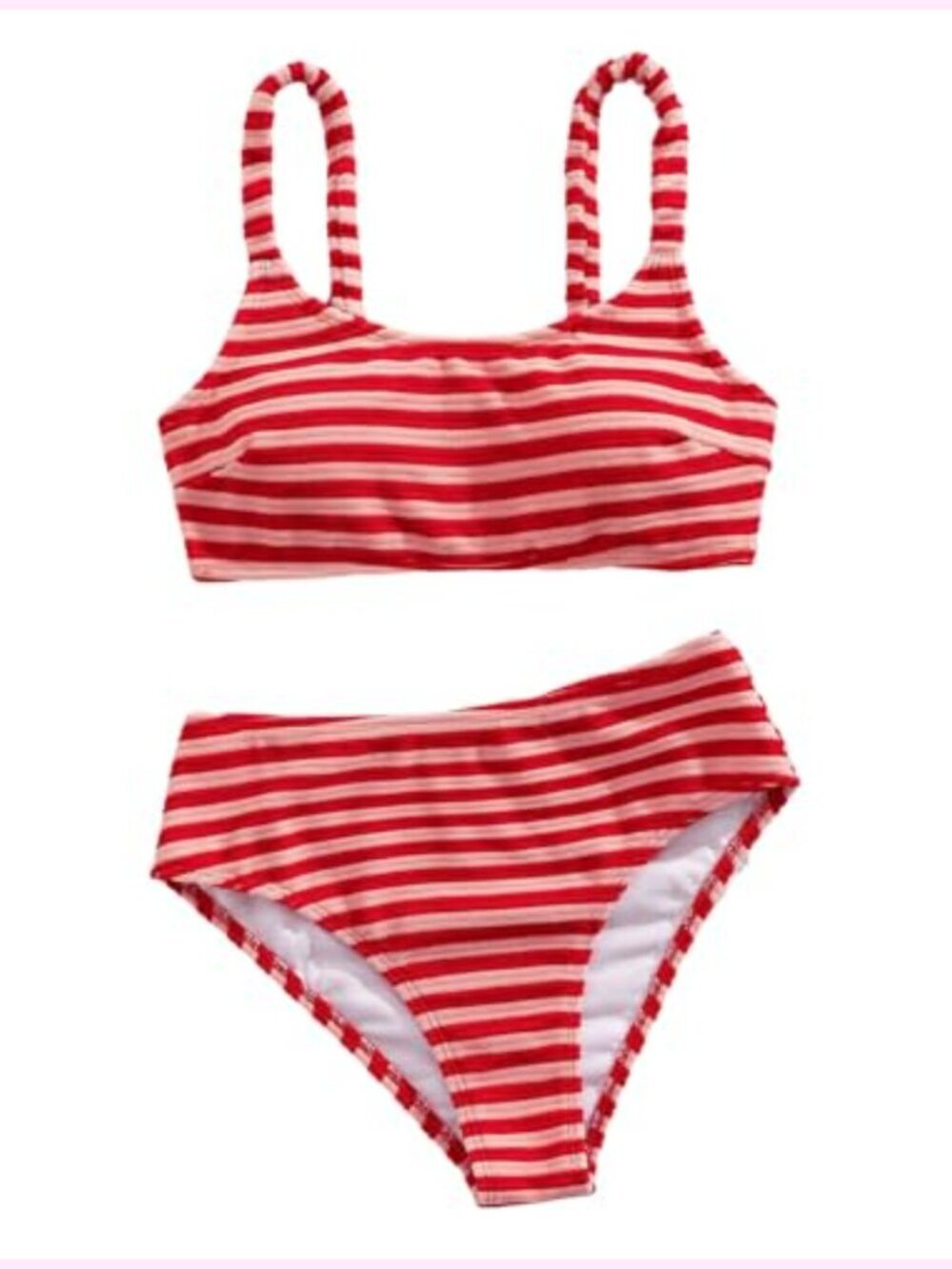 Striped High Waisted Bikini Set Triangle Top Boyshort Bottoms Spaghetti Strap